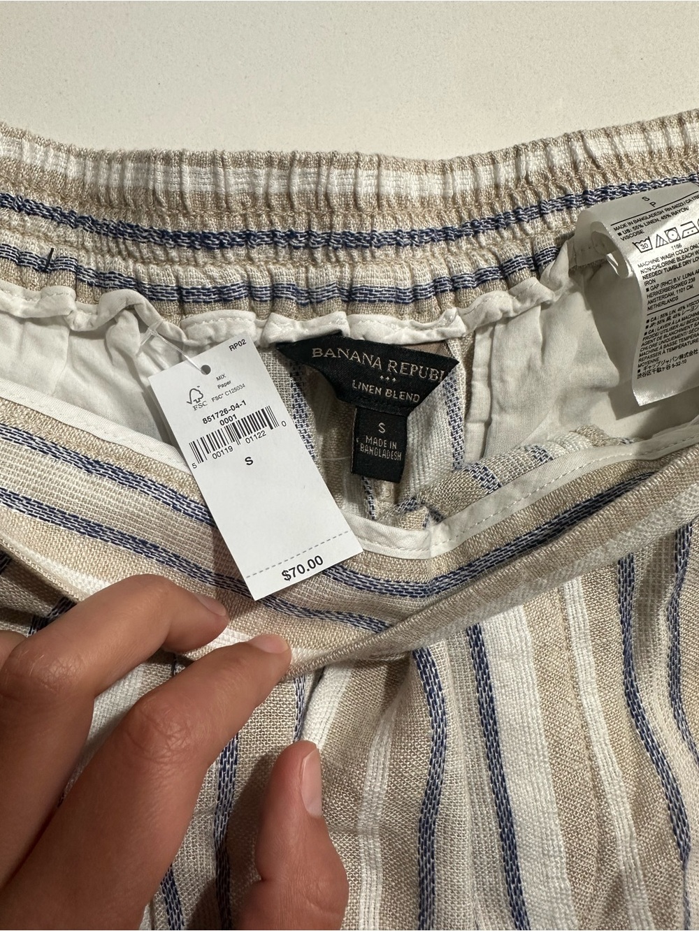 Banana Republic Linen-Blend Striped Beige & Blue